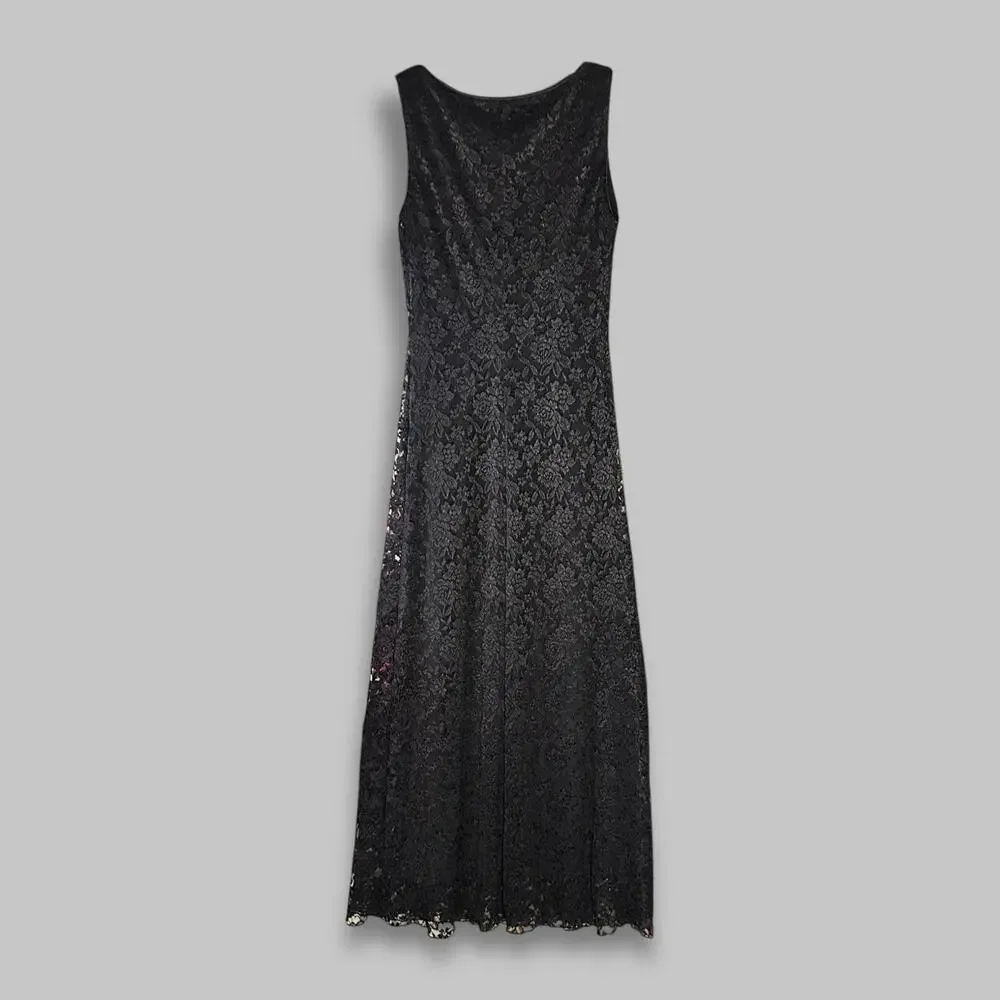 Vintage Ronni Nicole Black Lace Sleeveless Maxi Dress - Size 6